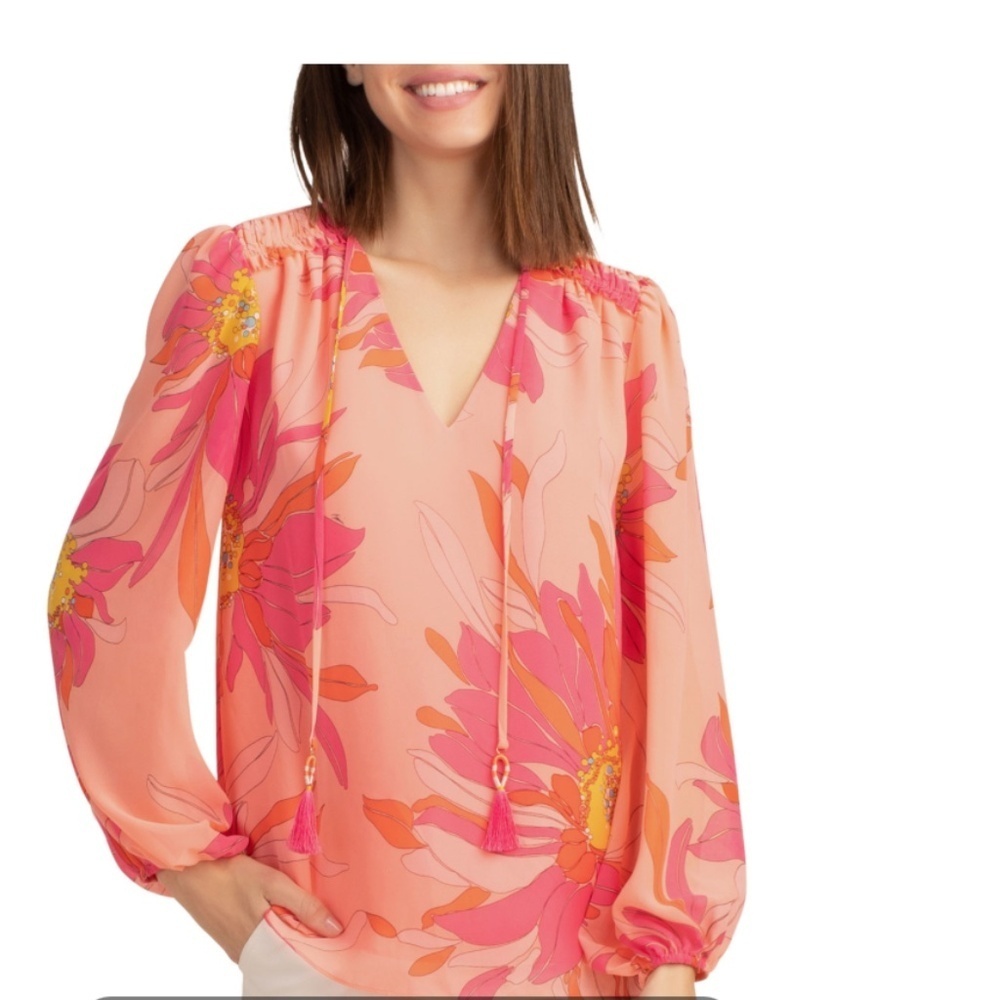 Trina Turk Watson Floral Print Tassel-tie Top In Multi